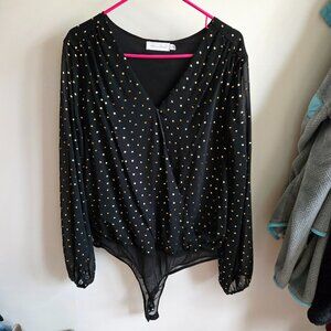 Black Bodysuit with Metallic Gold - All In Favor from Stitch Fix, Size XXL